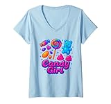 Photo Gallery donna candy girl caramelle lollipop zucchero filato shirt maglietta con collo a v Photo Gallery donna candy girl caramelle lollipop zucchero filato shirt maglietta con collo a v