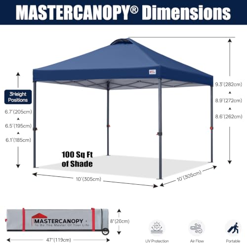 Image of MASTERCANOPY 10x10 Durable Pop Up Canopy Tent with Roller Bag, Navy Blue
