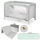 hauck Dream N Play Set Cuna de Viaje Bebe con Colchon y Mosquitera | Parque Infantil Plegable Bolsa | Dusty Mint