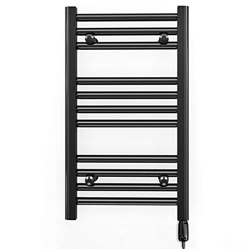 Myhomeware 400mm Wide Black Flat Electric Thermostatic Pre-Filled Towel Rail Radiator For Bathroom Designer UK (Alyssa 400 / 600mm Electric Black)