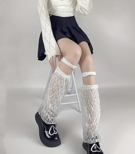 Image of WODECASA Women's Lace Leg Warmers Y2K Knee High Hollow Out Gartered Leg Sleeves Socks for Girls