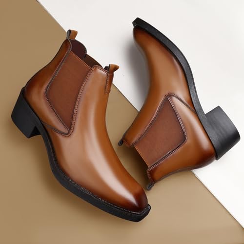 Image of Men's 2 Inch Heel Height Increasing Faux Leather Material With Casual Formal Slipon Chelsea Boot.