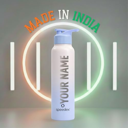 Image of Speedex Customised Stainless Steel Water Bottle 1 Ltr with Name - Personalised Engraved Sipper Cap Bottle for Kids, Men & Women, School, Gym, Office Pink Blue, Set of 1