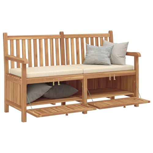 vidaXL Banc avec Stockage Marron 150 x 60 x 90 cm Bois de Teck Massif, Banc en Bois Rustique, Rangement rectangulaire, mobilier en Teck, déco de Jardin et...