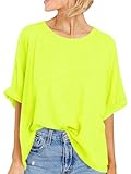Langwyqu Womens Oversized Tshirts Casual Summer Tops Short Sleeve Loose Fit Tunic T Shirts Fluorescent Yellow