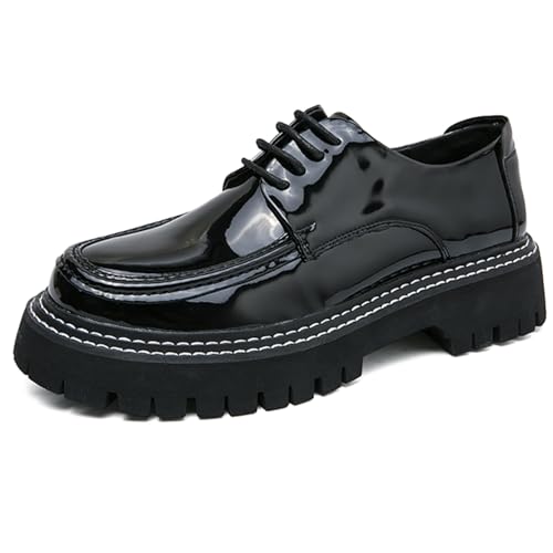 Image of Men's Patent Platform Leather Classic Oxford Shoes Round Toe Lug Sole Non-Slip Lace-Up Business Leather Shoes Fashionable Work Formal Oxfords