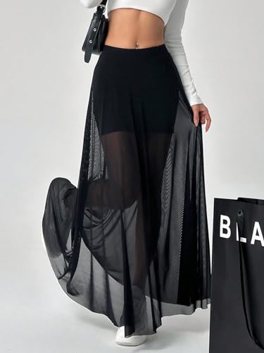 ELDINA Women's 2024 Summer Casual Long Skirt Black Black Mesh Skirt4