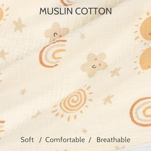 Image of Car Seat Cover Baby Girls Boys, Summer Cotton Baby Car Seat Cover for Carseat, Comfortable Muslin Nursing Cover, Soft Baby Blanket, Breathable Lightweight Infant Stroller Canopy, Rainbow