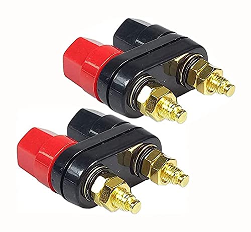 Double Row Banana Socket,Traovien Banana Plugs One Couple,Terminals Red Black Connector Amplifier Terminal Binding Post Power Amplifier Dual Copper 2-Way Banana Plug Jack(2Pcs)