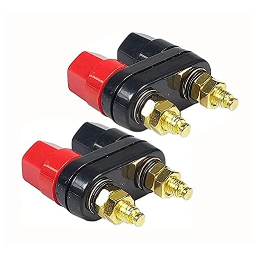 Double Row Banana Socket,Traovien Banana Plugs One Couple,Terminals Red Black Connector Amplifier Terminal Binding Post Power Amplifier Dual Copper 2-Way Banana Plug Jack(2Pcs)