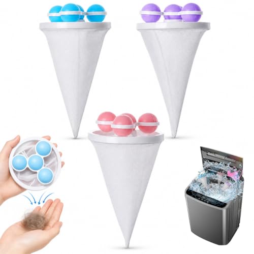 3Pcs Pet Hair Remover for Laundry, 2026 Reusable Lint Catcher for Washing Machine Floating Washing Machine Filter Bag Dog Hair Remover for Laundry (Pink Purple)