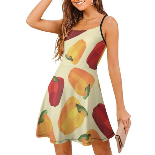 Robe d'été poivrons colorés pour femme jupe courte cami dress légère