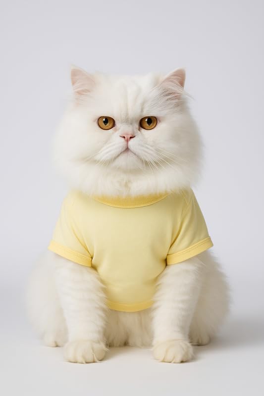 Image of Thunder Tails Printed Cat T-Shirt for Small to Large Cats & Kittens | Lightweight Breathable Cotton Pet Apparel | Cute & Stylish, Comfortable Round Neck Cat Clothes (M, Butter Yellow)