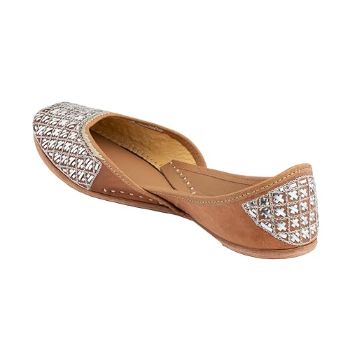 Image of KORAKARI Women's Traditional Ethnic Amber Punjabi Jutti, Leather Flat Comfortable Mojaris for Girls