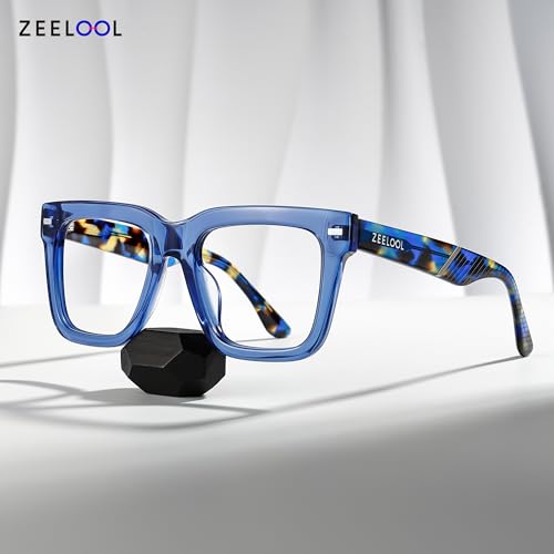 Image of Zeelool Square Glasses Frames for Men Fashion Blue Fake Eyeglasses With Clear Lens Vintage Acetate Full Eyewear Glasses Redina JGA270431-03