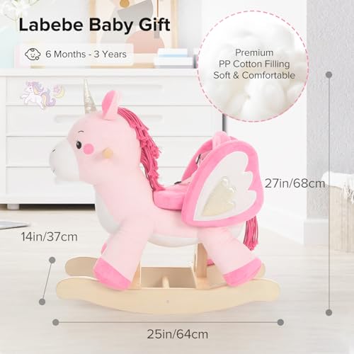 labebe - Baby Rocking Horse, Ride Unicorn, Kid Ride On Toy for 6 Month-3 Year Old, Infant (Boy Girl) Plush Animal Rocker, Toddler/Child Stuffed Ride Toy (Pink) - Image 4