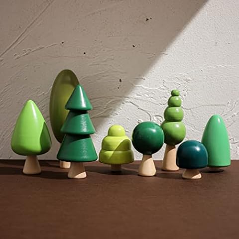 OESSUF 8Pcs Wooden Tree Toy Set Wooden Forest Various Sizes Natural Woodland Trees Creative Toddler Arts Toy Cover