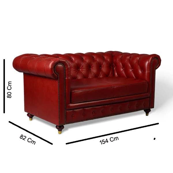 Image of UMAR ARTS Luxury Chesterfield Leatherate Sofa Set, Tufted Genuine Leatherate, Classic Living Room Furniture (2 Seater RED)