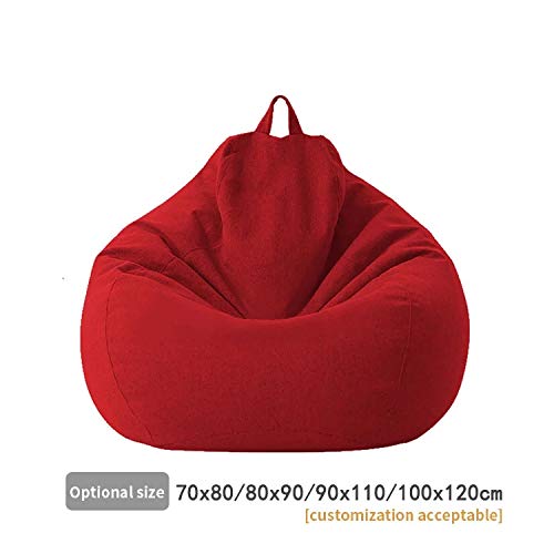 Kodeng Large Small Lazy Sofas Cover Chairs Without Filler Linen Cloth Lounger Seat Bean Bag Pouf Puff Couch Tatami Living Room Beanbags (Red, 70X80Cm) #TOP6