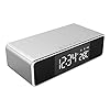Mogzank Charger LED Alarm Clock QI Charging Phone Speaker USB Desk Digital Clocks Thermometer,Silver