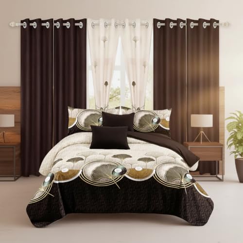 CozyCreatures Luxury 9-Piece Cal King Comforter Set, Elegant Lotus Bed