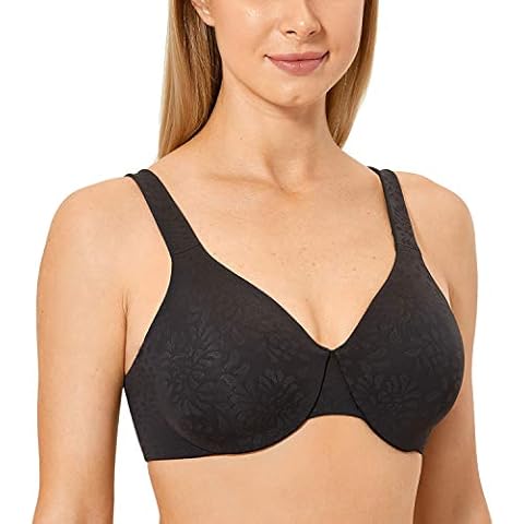 Delimira Women's Full Coverage Minimiser Unlined Underwire Plus Size Seamless Bra Black 36F Cover