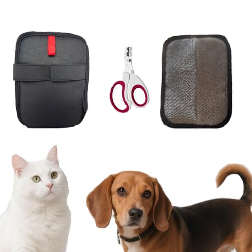 Image of 2-in-1 Pet Nail Cat Dog Clpipper Kit, Electrostatic Gloves & Nail Clipper Grooming Set for Dogs & Cats -Removes Hair from Furniture, Car Seats, Carpets & Curtains.