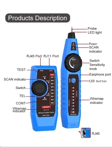 Noyafa NF-810 Multifunctional Network Tester， Ethernet LAN Network Wire Tracker with Telephone Line Tester, Network line Scanning, Power Cable Scanning and POE Switch Test Functions - Thumbnail 6