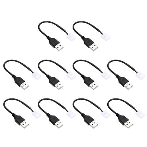 uxcell LED Strip Connector Cable, 10 Pcs USB to 2 Pin Quick Solderless Adapter Extention Wire Power Cord for 3528 8mm Width Strip Lighting