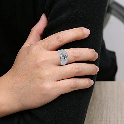 Donghu Sterling Silver/10K/14K/18K Gold Mens Moissanite Rings, Center 1Carat Moissanite Rings With Side Stone Pave Set, Round Cut Moissanite Engagement Ring For Men, Valentine's Day Father's Day Gift For Husband Boyfriend Dad (D Color, Vvs1) #TOP3