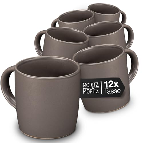 Moritz & Moritz NORDIC Kaffeetassen Set 12-teilig Grau - ca. 300ml aus hochwertigem Steinzeug - Stilvolles Design mit Henkel - Tassen mit Henkel für Kaffee, Tee, heiße Schokolade, Cappuccino