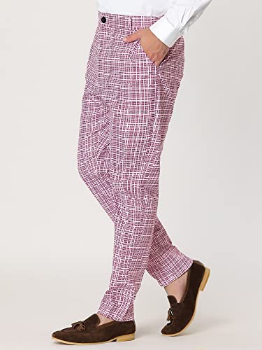 Lars Amadeus Men's Pink Dress Plaid Pants Flat Front Printed Business Check Trousers 36 Pink #TOP1