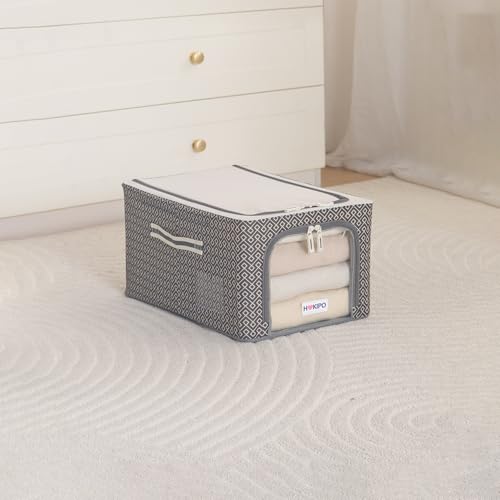 Image of HOKIPO Wardrobe Organiser for Storage of Clothes, 600D Oxford Fabric Storage Box, Charcoal Grey - Medium Pack of 1 (AR-6717-CGRY)