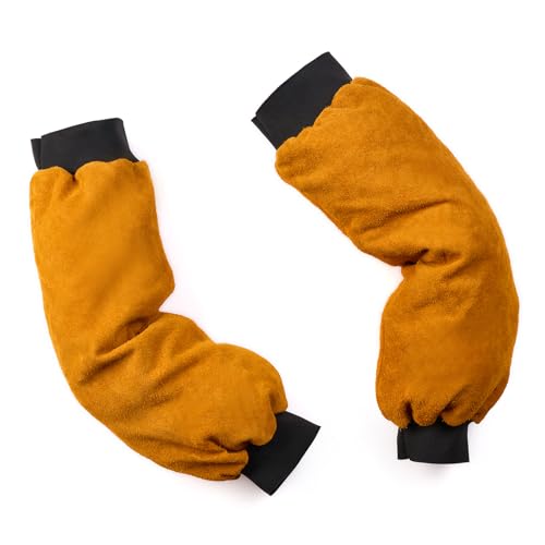 Image of Benozit 20 Inch Leather Welding & Gardening Arm Sleeves – Flame & Thorn Resistant Safety Sleeves for Metalwork, Brush Clearing, Landscaping – Adjustable Arm Guards (Men & Women)