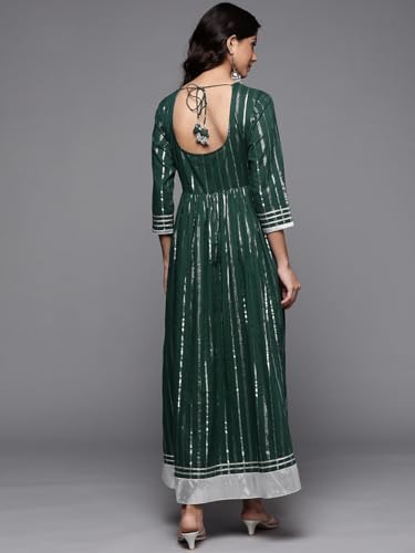 Image of Varanga Women Green Dress with tie up Detailing on Neck