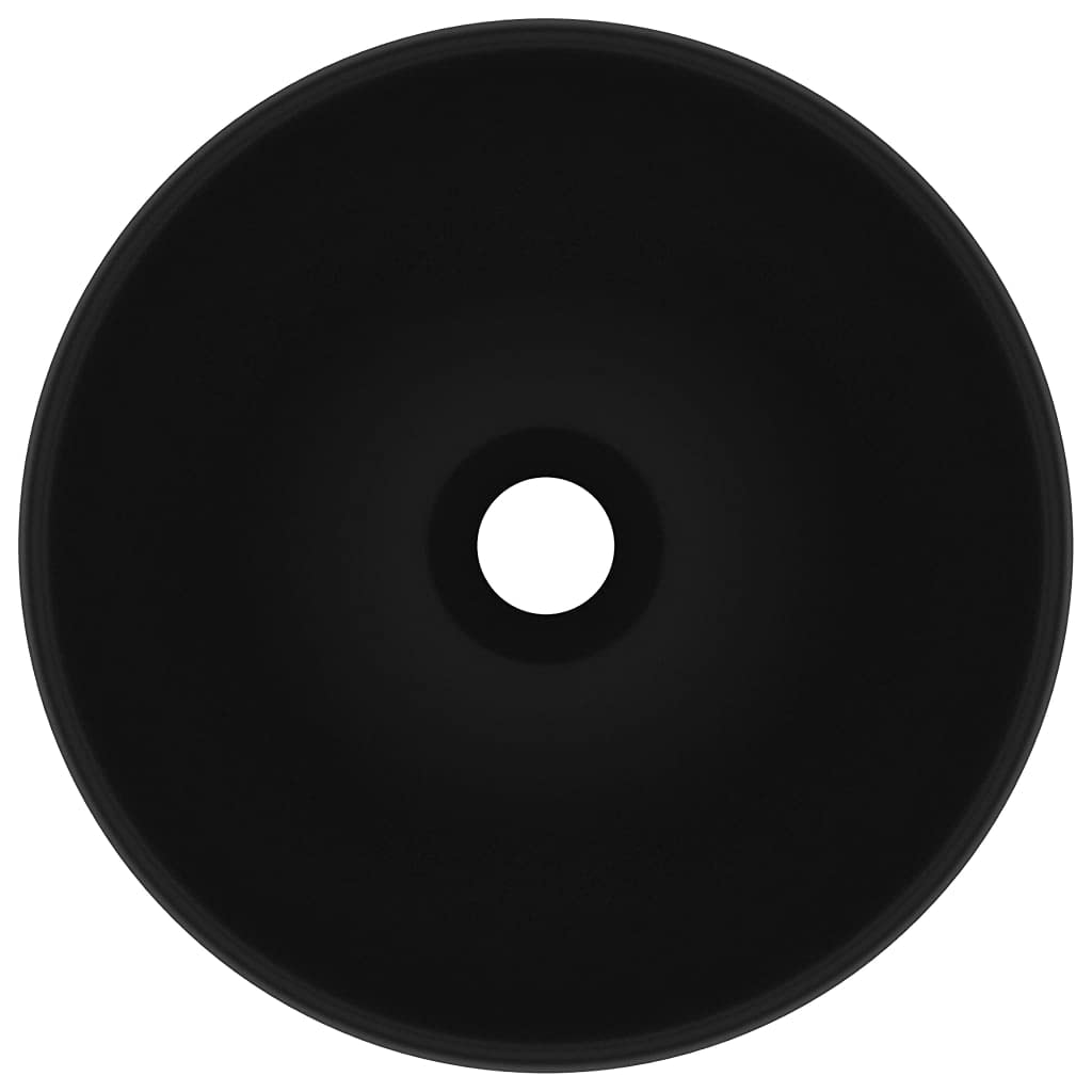 Lavabo sobre encimera redondo negro mate 32,5x14 cm cerámica, lavabo de diseño moderno para baño, inodoro o cocina, orificio de drenaje 4,5 cm