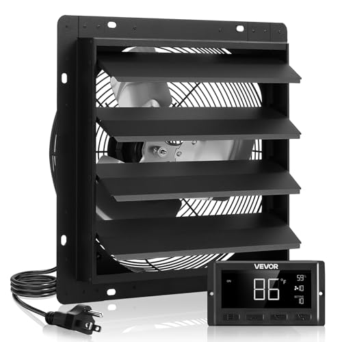 VEVOR 14 inch Shutter Exhaust Fan, Wall Mounted Attic Vent Fan with Smart Programming Variable Speed Temperature Control, 2000 CFM,EC Motor,Timer, for Shed,Garage,Greenhouse Ventilation Cooling,Black