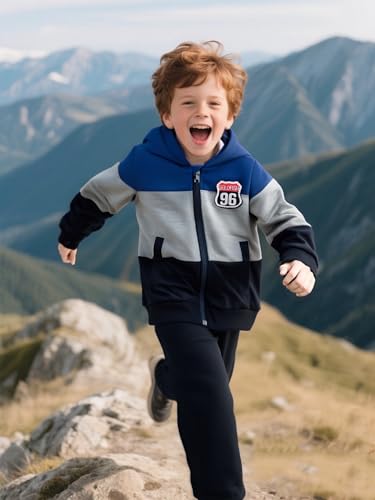 NZRVAWS Boy Clothes Kids Boy's Jacket Color Block Fall Winter School Outfits Zip up Sweatshirt Hoodie Pants Set 3-8T3
