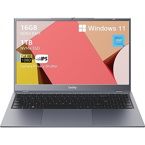 Image of Coolby 15.6inch Windows 11 Laptop, 16GB RAM /1TB NVMe SSD, 1920x1080 IPS Display, Intel N95 Quad Core Laptop Computer, Support 2.4G /5G Hz WiFi, BT, RJ45, Type-c PD 3.0 Charging