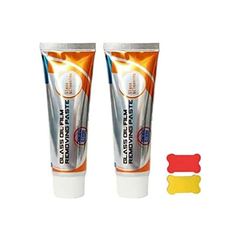 2Set Car Windshield Oil Film Cleaner,Automotive Glass Oil Film Remover,Car Window Glass Oil Film Remover,Car Glass Oil Film Cleaner Glass Film Removal Cream,Car Windshield Cleaning Paste with Sponge Cover