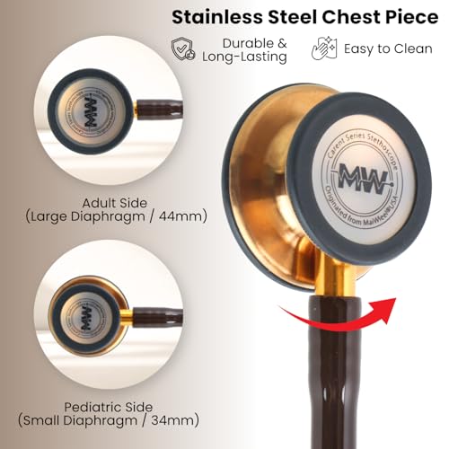 Image of MaiWieel-Classic Monitoring Stethoscope Professional Dual Head Chocolate Stethoscopes For,Nurse,Doctor,Vet ,Home Medical ,EMT,Double-Sided Stainless Chestpiece,Flexible Tubing & Soft Sealing Eartips (Copper-Chocolate)