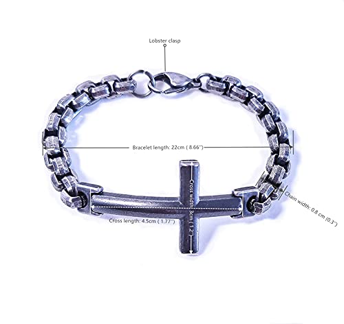 Biyongde Men Horizontal Sideway Lateral Cross Rolo Chain Link Chain Bangle Bracelet Steel Old Metal Treatment #TOP1