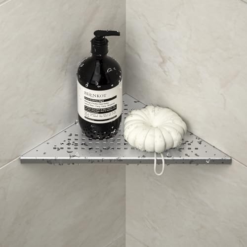 Bernkot Eck Duschregal, Edelstahl 304 Badezimmerregal aus Stahl mit Gitterdesign für geflieste Wände, Einbauregal für die Badrenovierung (gebürstet, 254mm)
