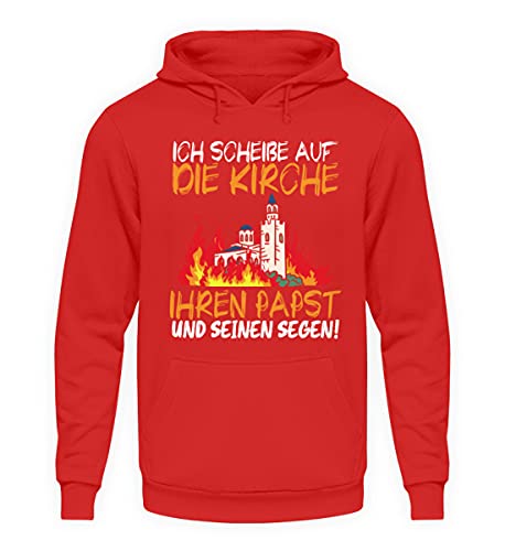 Sweat à capuche inscription allemand Ich scheiße auf die Kirche en rouge feu imprimé durable XXL