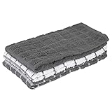 Ritz Terry Check Kitchen Towels: Highly Absorbent & Super Soft - 100% Cotton, Durable Kitchen Cleaning Cloths for Wiping Tables and Counters, 3-Pack, Grey