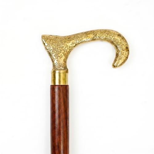 Image of ITOS365 Premium Wooden Walking Stick with Brass Designer Handle (Detachable 3-Piece Cane)