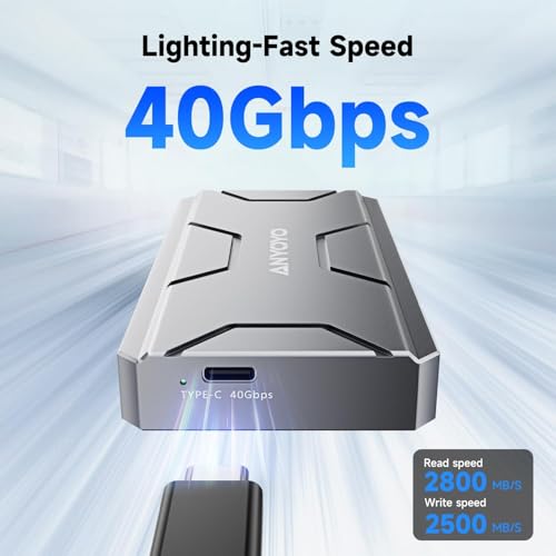 Image of ANYOYO NVMe to USB 3.2 Type-C Enclosure, Built-in Cable M.2 Enclosure Portable for M.2 PCIe NVMe and SATA SSDs(Up to 10Gbps), Plug and Play, (Fits 2230 / 2242 /2260 /2280) (Metal Grey)