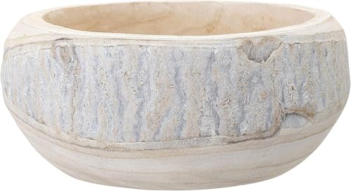 BOLTCORRSE Large Whitewashed Decorative Wood Bowl - Dramatically Textured Hand-Carved Paulownia Wooden Centerpiece - Rustic Farmhouse & Organic Modern Decor Accent