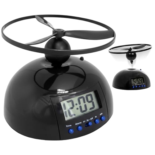 Pineeseatile Réveil Roulant Qui s'enfuit – Conception d'hélice d'hélicoptère Volant pour Les Gros dormeurs, réveil numérique LED avec veilleuse pour Un...
