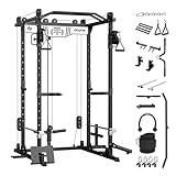 EVOLPOW Power Rack P2D for Home Gym, 1200lbs Multi-Function Power Cage with Adjustable Cable Crossover System and More Training Attachments